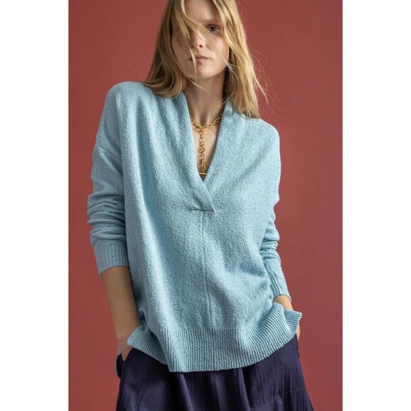 Lilla P womens Cotton Cashmere Sweater sz Small Aqua Frost Shawl Collar Oversize - Picture 1 of 8